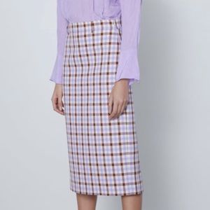 Zara lilac plaid pencil skirt